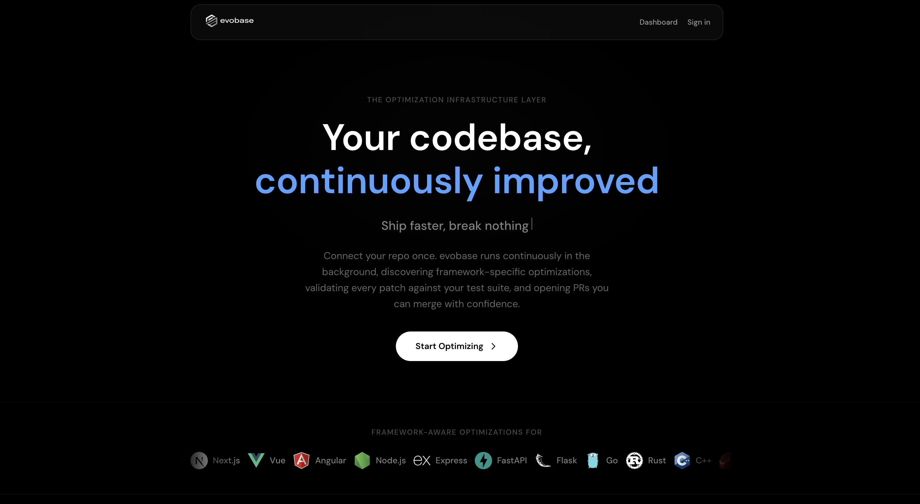 evobase landing page